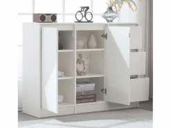 Hot Zapatero moderno con gran espacio de almacenaje, 2 puertas y 3 cajones, balda regulable, (120x35x90 cm) Blanco