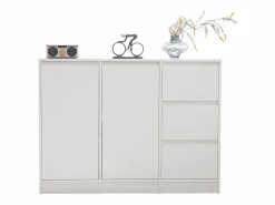 Hot Zapatero moderno con gran espacio de almacenaje, 2 puertas y 3 cajones, balda regulable, (120x35x90 cm) Blanco