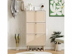 Clearance Zapatero natural con 3 puerta basculante y tiradores negros - Ideal para entradas y pasillos Zapatero|Mueble De Almacenaje
