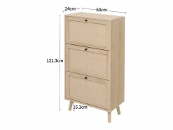 Clearance Zapatero natural con 3 puerta basculante y tiradores negros - Ideal para entradas y pasillos Zapatero|Mueble De Almacenaje