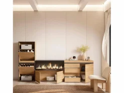 New Skraut Home Zapatero, 274x35x145cm, Dormitorio, habitación, Chimenea eléctrica XXL, Cómoda, Cajonera, Roble Color natural claro