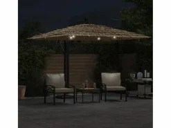Hot Garden Furniture Zarvir Sombrilla de jardín con LEDs poste acero marrón 290x290x238 cm