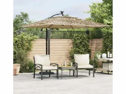 Online Garden Furniture Zarvir Sombrilla de jardín con LEDs poste acero marrón 269x269x235 cm