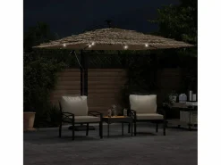 Online Garden Furniture Zarvir Sombrilla de jardín con LEDs poste acero marrón 269x269x235 cm