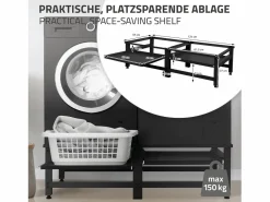 ML-DESIGN Zócalo lavadora doble con balda base secadora negra Negro